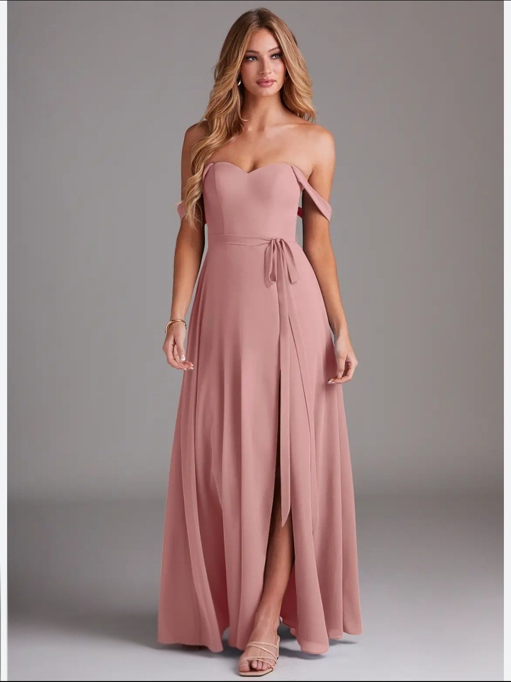 Azazie Aaron Dusty Rose Pink Blush Strapless Sweetheart Chiffon Maxi Dress